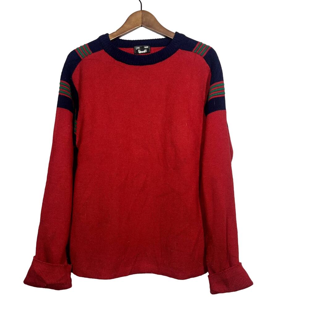 Vintage 90s Christopher Rand Crewneck Sweater Ribbed Red Stripe - M